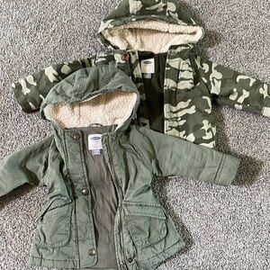 OLD NAVY camo and army green jacket 12-18 months.